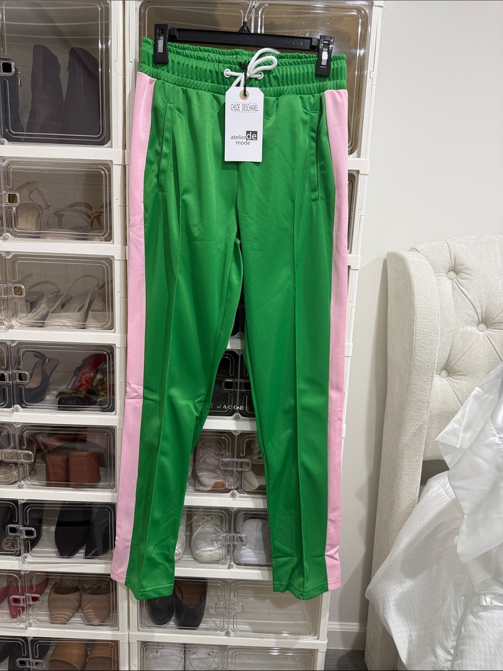 Green & Pink Side-Stripe Track Joggers by Atelier de Mode